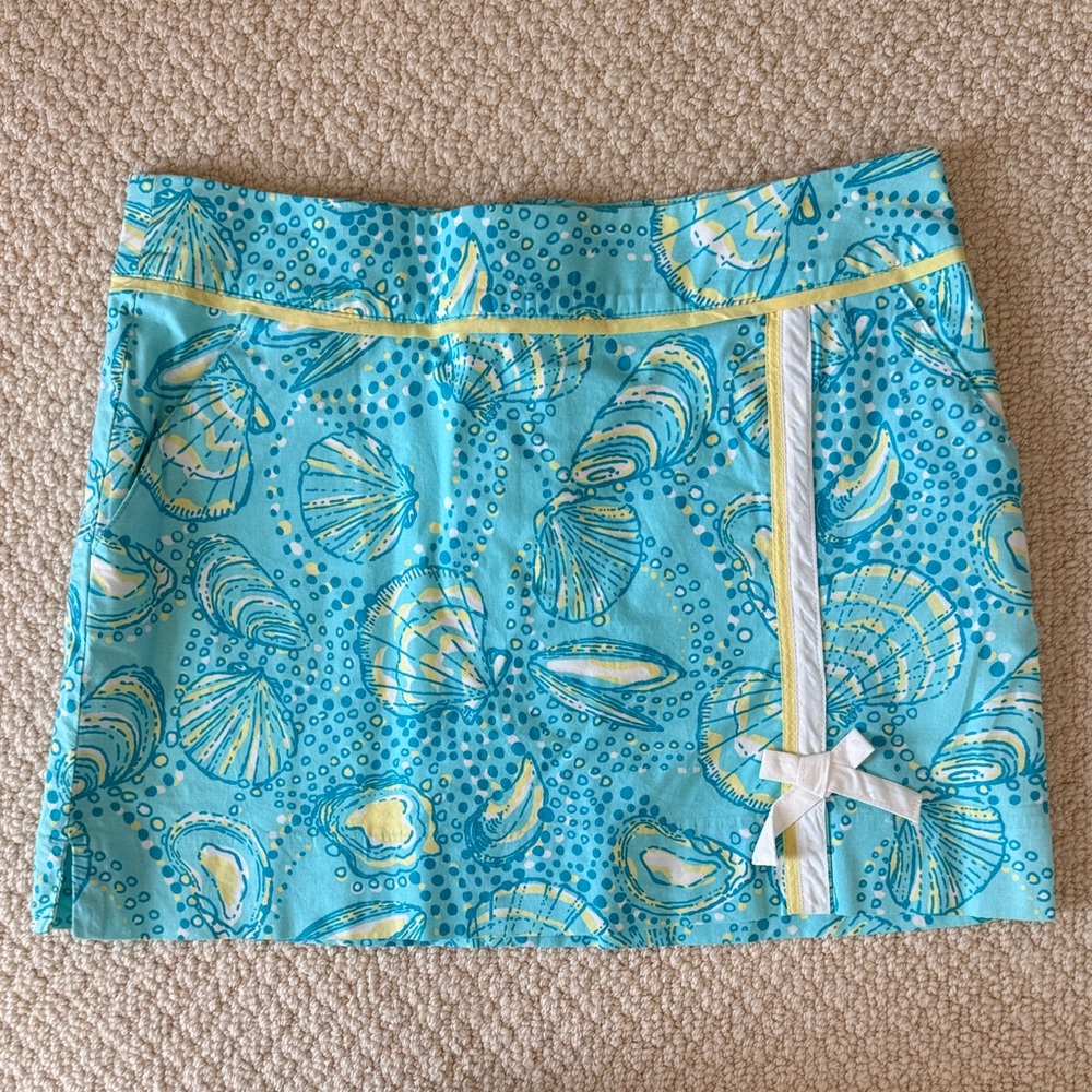 Lilly Pulitzer - Blue Seashell Print Skirt with Bow Accent